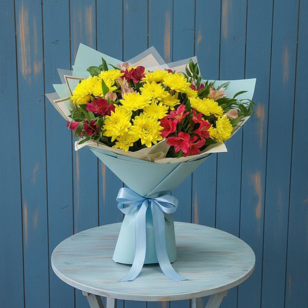 Букет цветов из: Альстромерии и Хризантемы в Ябедино