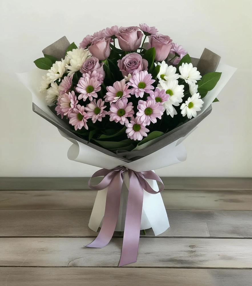 Букет цветов из: Хризантемы и Розы в Ябедино