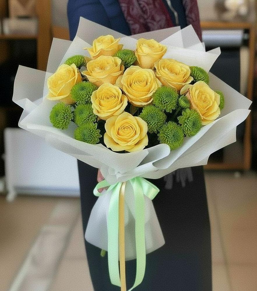 Букет цветов из: Хризантемы и Розы в Ябедино