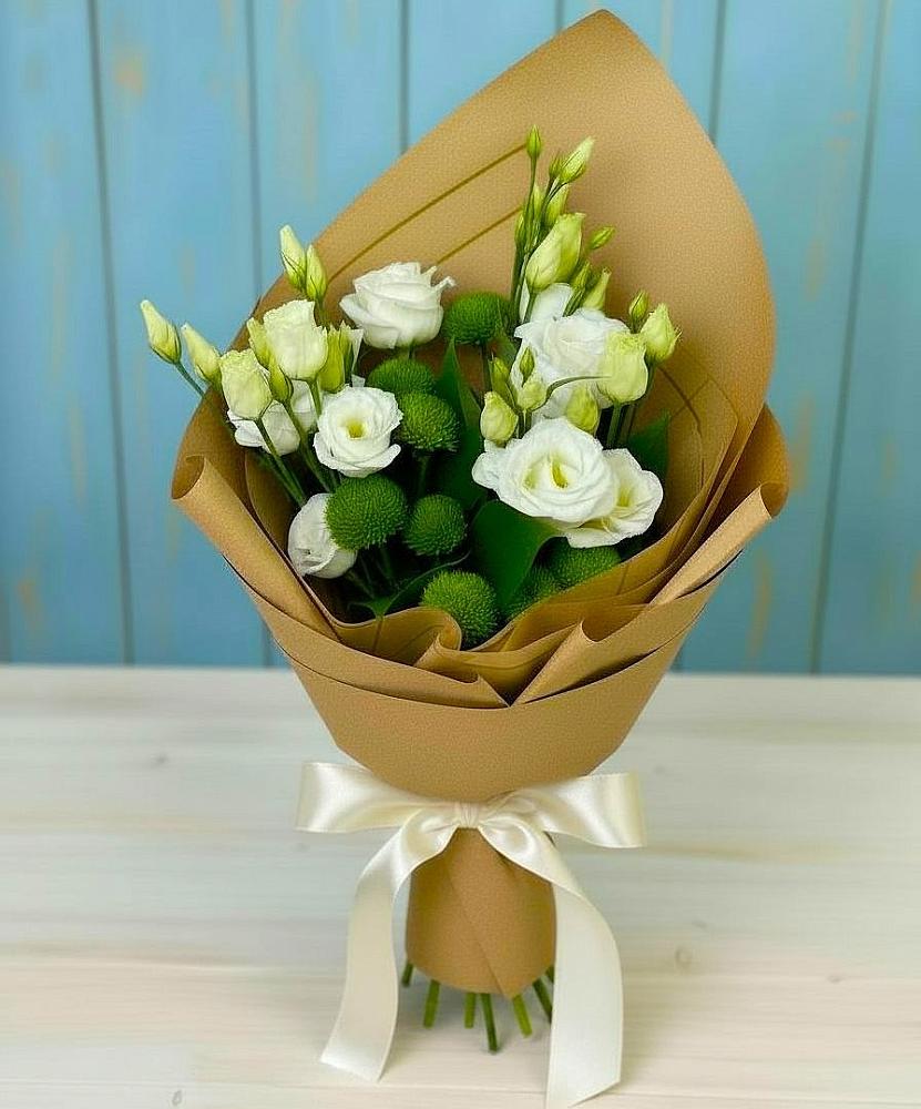 Букет цветов из: Хризантемы и Лизиантусы в Ябедино