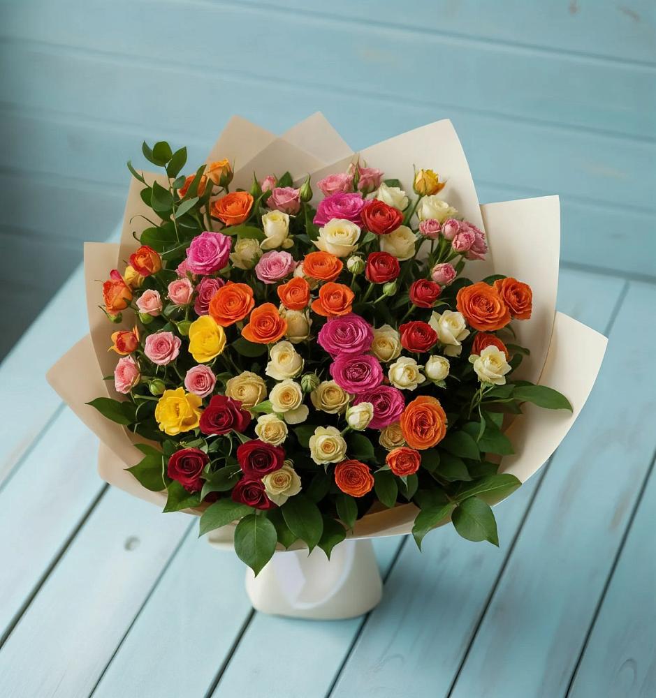 Букет Микс из разноцветных кустовых роз в Ябедино