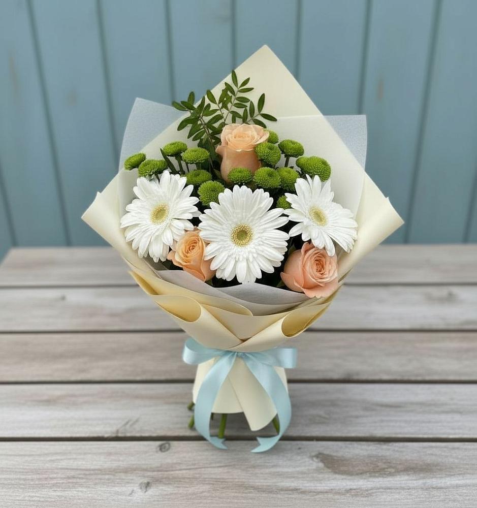 Букет цветов из: Герберы, Розы и Хризантемы в Ябедино