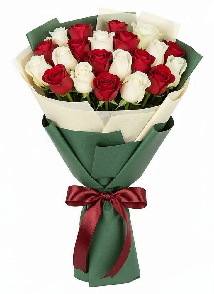 Букет Микс из красных и белых роз в Ябедино