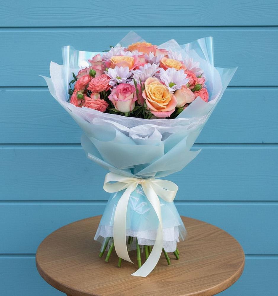 Букет цветов из: Хризантемы и Розы в Ябедино