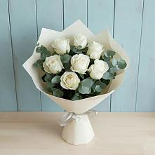 Букет Белые розы в Эвкалипте в Ябедино